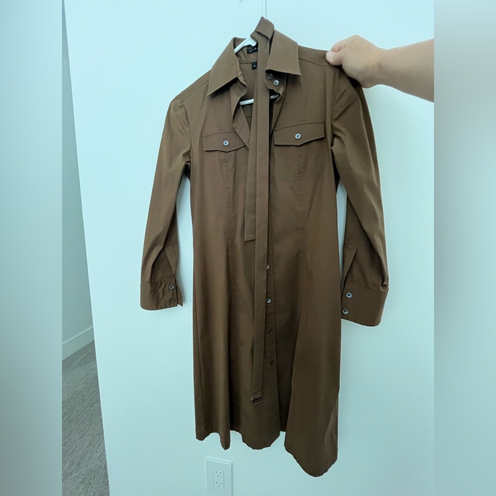 Theory brand Brown Long-Sleeve Shirt Dress